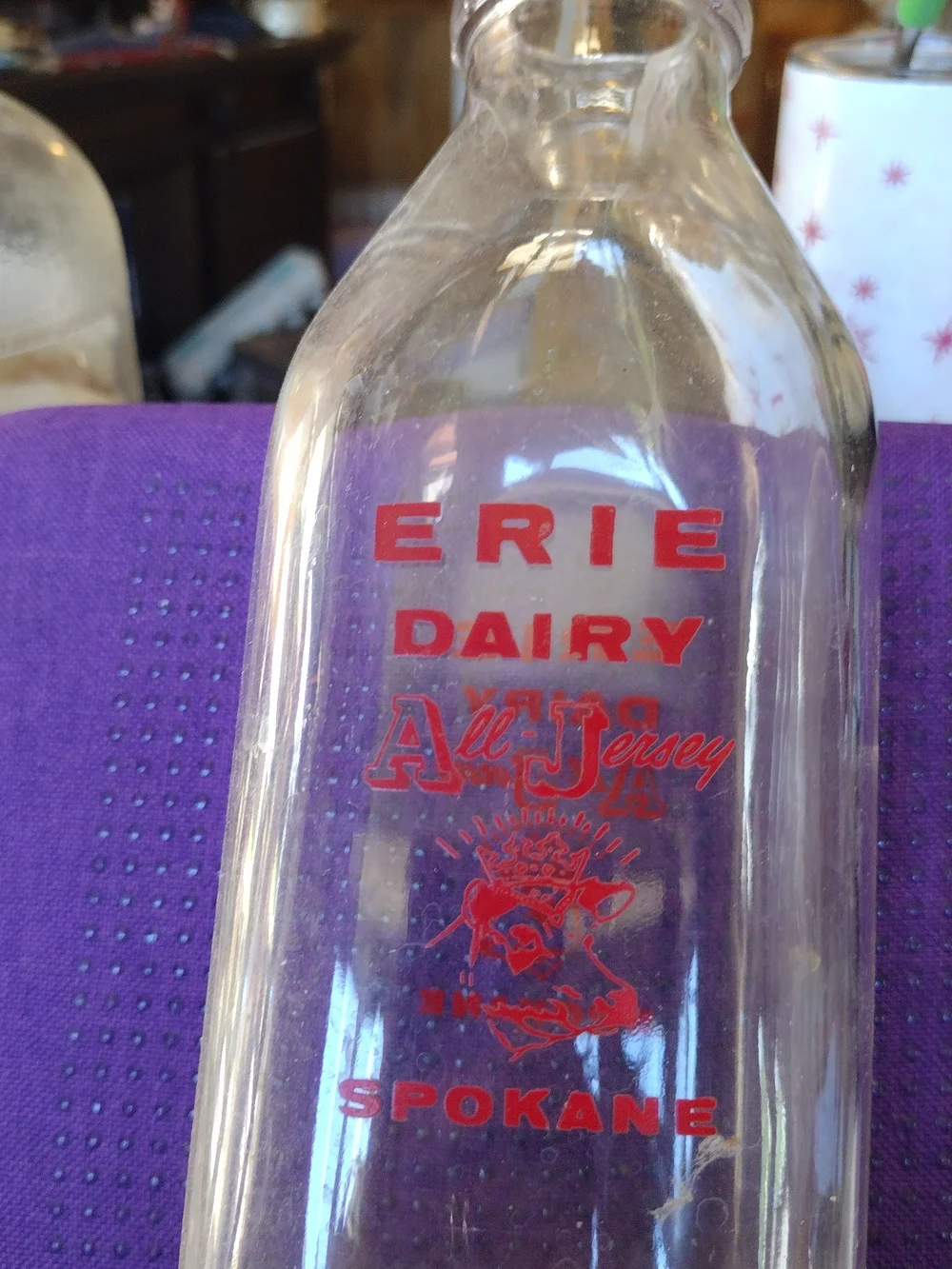 All-Jersey Spokane Vintage Glass Milk Bottle - Red Accent